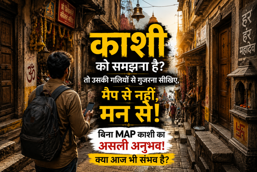 पुरानी काशी की संकरी गली में बिना Google Maps घूमता यात्री