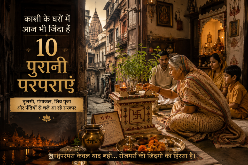 काशी के पारंपरिक घर में तुलसी पूजा और पुरानी धार्मिक परंपराएं