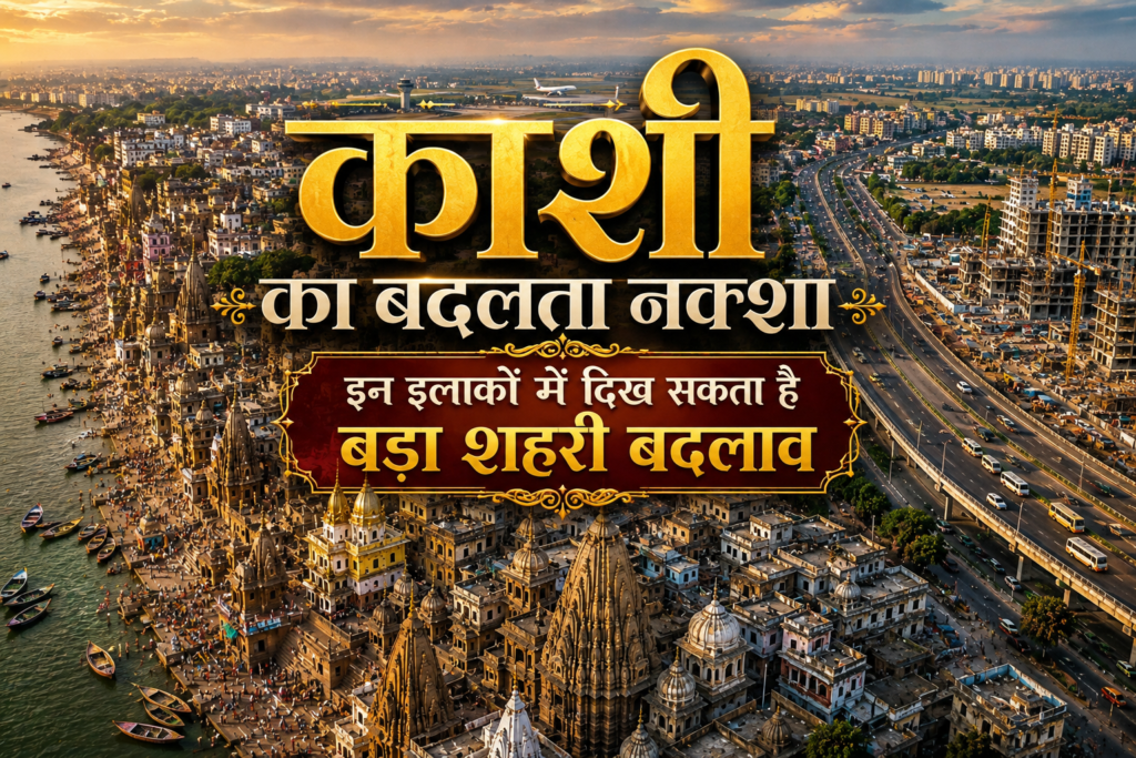 काशी के बदलते शहरी क्षेत्रों और वाराणसी के भविष्य के विकास को दर्शाता दृश्य